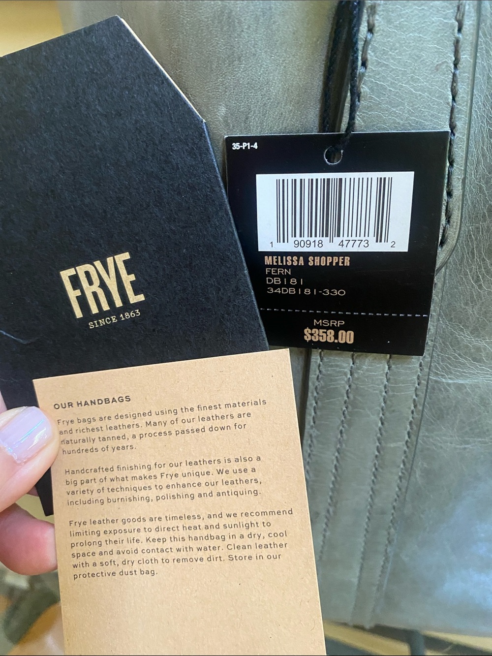 NWT FRYE $358 Fern Sage Green Distressed Leather Shoulder Tote w/Frye Duster bag - Picture 4 of 14